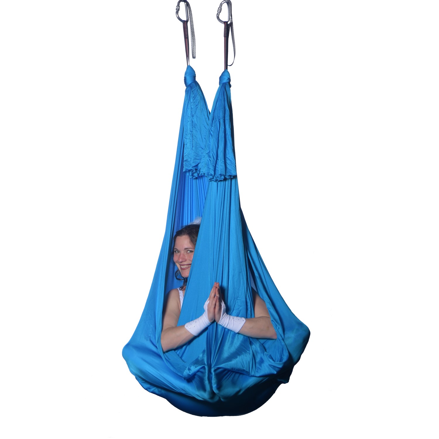 Capriblaues Yogatuch, 5 Meter, nicht dehnbar, perfekt für Aerial Yoga. Hohe Qualität aus dem Luftakrobatik Shop, schnelle Lieferung.