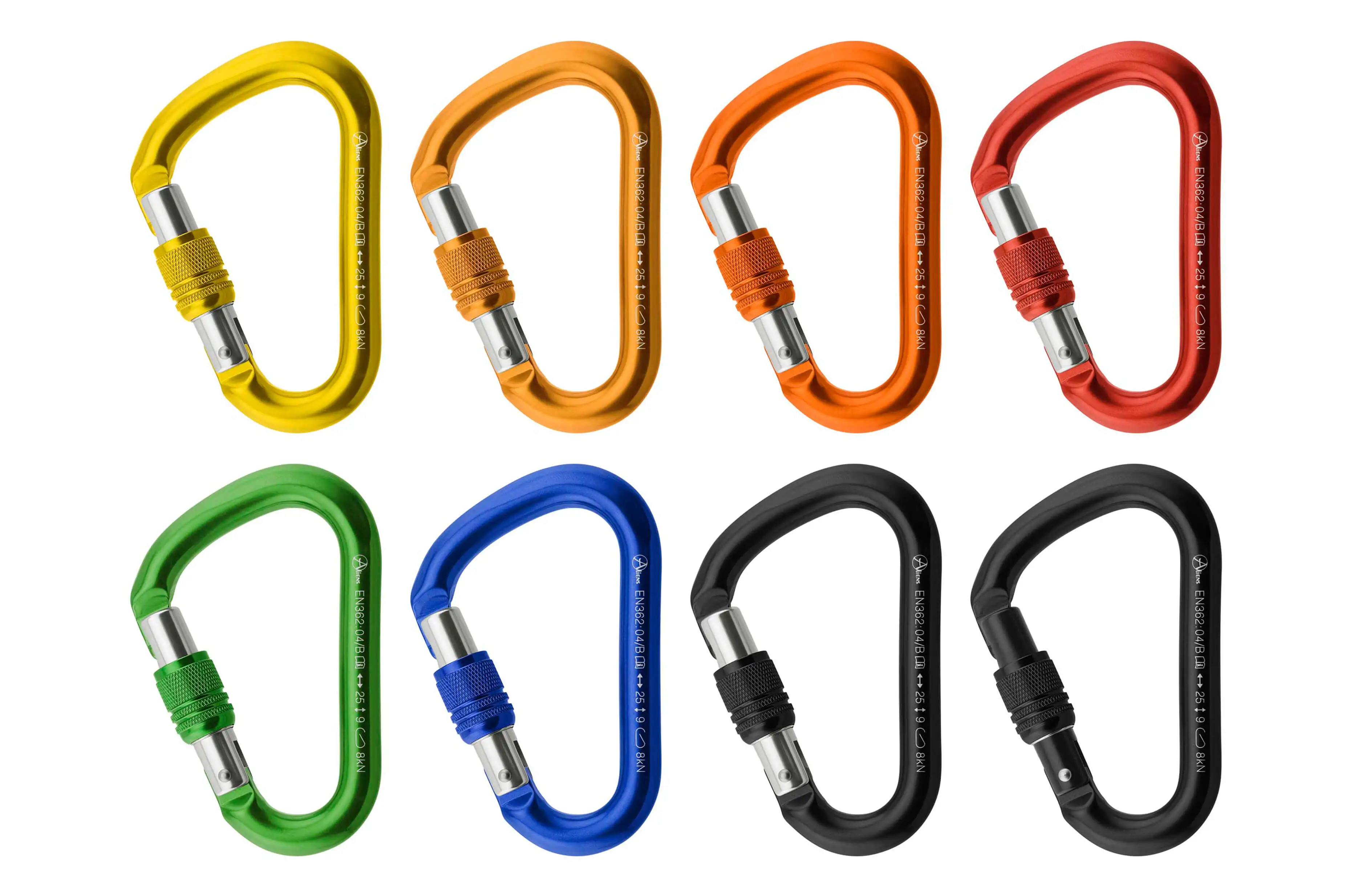 Roter Aluminium-Karabiner mit Drehverschluss, ideal für Luftakrobatik und Luftringe. Tragkraft bis 2500 Kg, erhältlich im Luftakrobatik Shop.