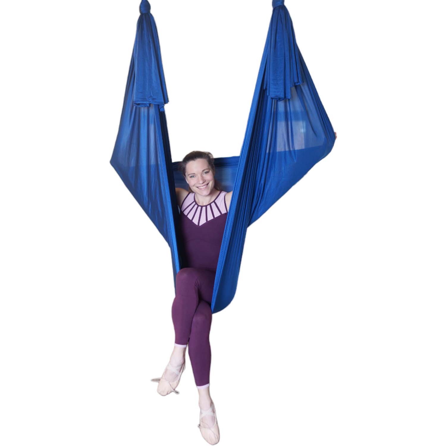 Dunkelblaues Aerial Yoga Tuch, 6 Meter lang, nicht dehnbar. Hochwertiges Material vom Luftakrobatik Shop, ideal für Yoga und Fitness.