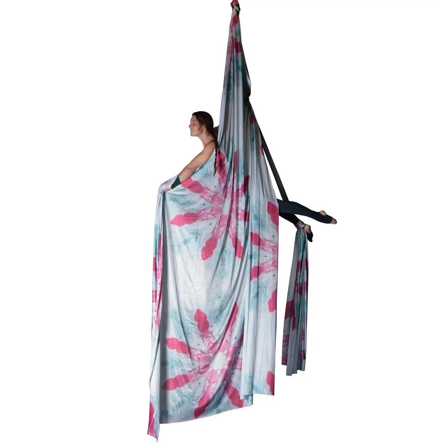 Wenig dehnbares Aerial Silk in Blau und Pink, 18 Meter lang.