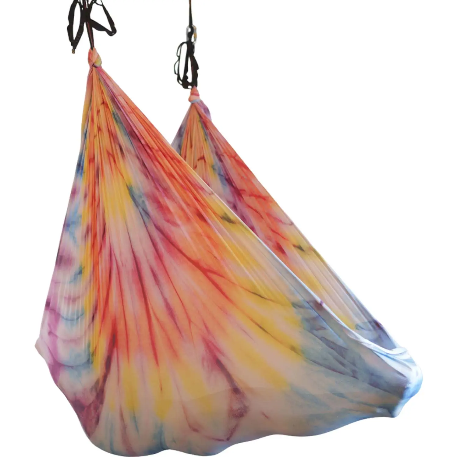 6 Meter langes, regenbogenfarbenes Aerial Yoga Tuch, wenig dehnbar, ideal für akrobatische Übungen, erhältlich beim Luftakrobatik Shop.