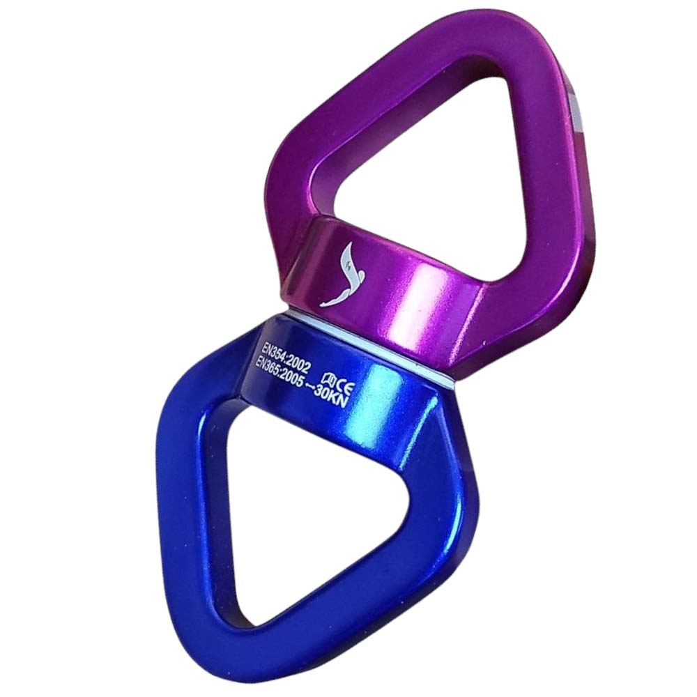 Stabiler Aluminium-Wirbel in Blau und Lila, ideal für Aerial Yoga und Luftakrobatik mit einer Tragkraft von 300 kg bis 3000 kg, erhältlich im Luftakrobatik Shop. Stabiler Aluminium-Wirbel in Blau und Lila, ideal für Aerial Yoga und Luftakrobatik mit einer Tragkraft von 300 kg bis 3000 kg, erhältlich im Luftakrobatik Shop.