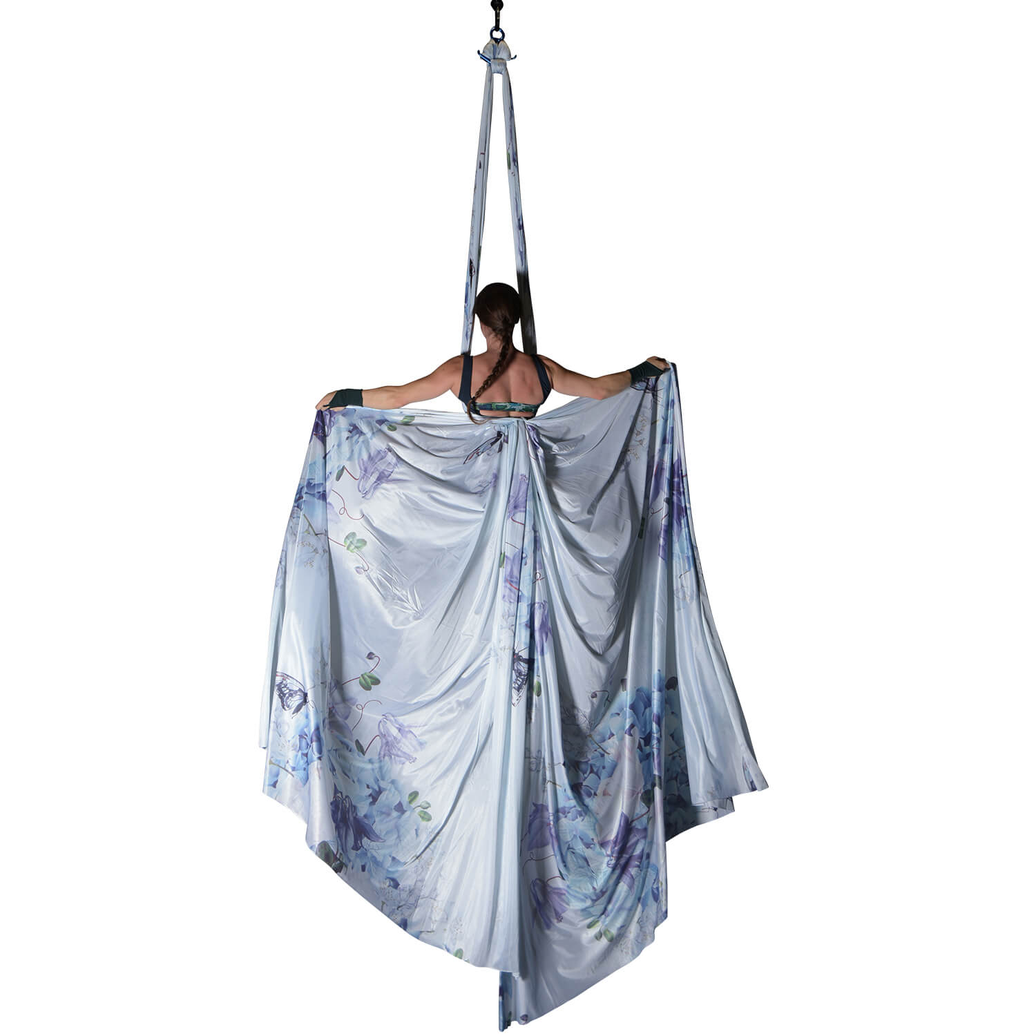Lila und rosa Aerial Silk Vertikaltuch Morgentau, wenig dehnbar. Vertikaltuch Morgentau 26 meter