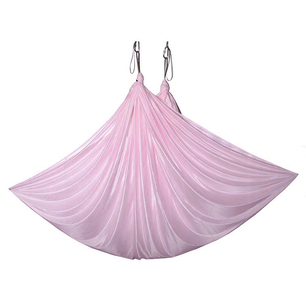 Luftakrobatik Shop: Ein wenig dehnbares Aerial Yoga Tuch in flieder und rosa, ideal für entspannendes und sicheres Training. Tuchschlaufe Flieder 7 meter