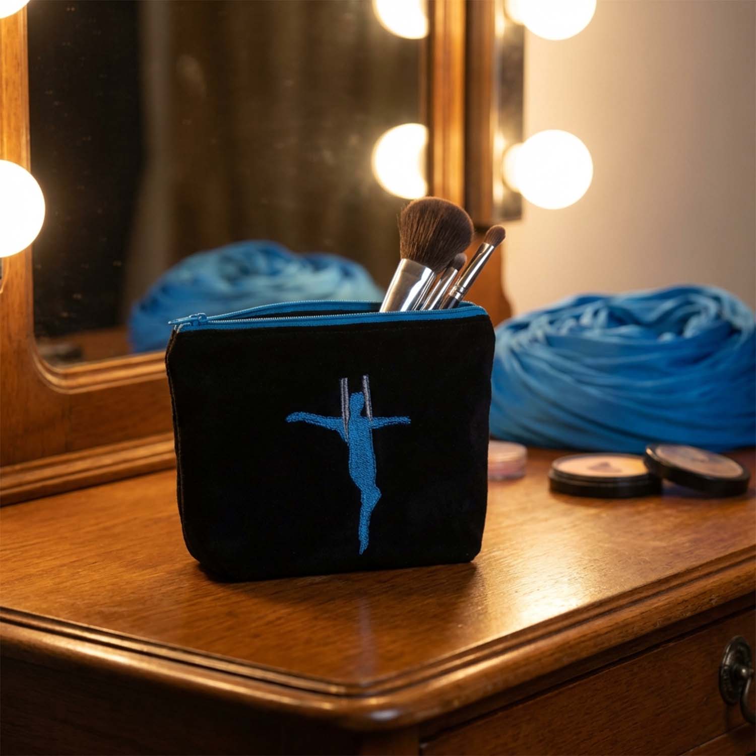 Schminktasche Leder Kreuzhang blau