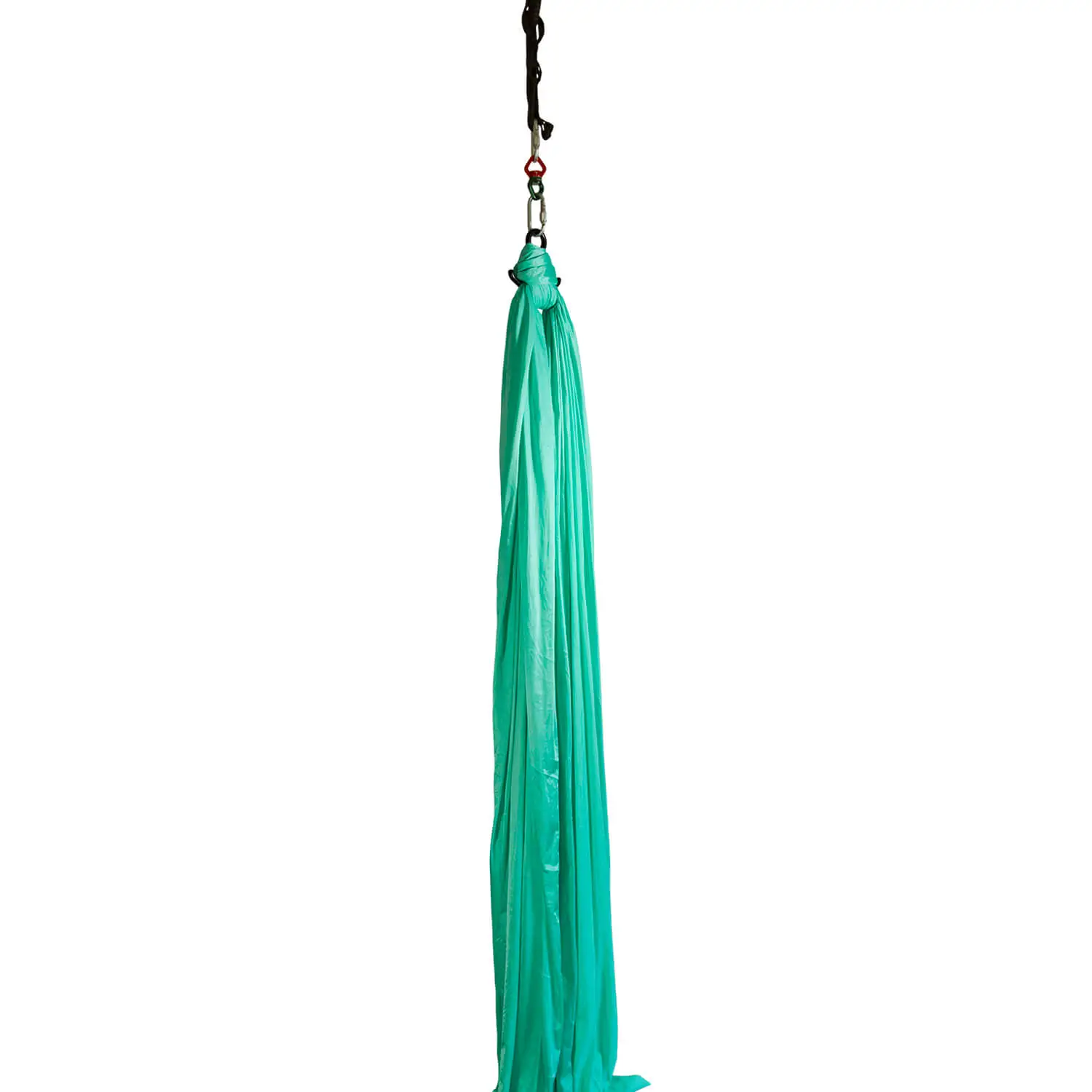 Langes türkisblaue Vertikaltuch für Aerial Silk, wenig dehnbar und weich, 2,8 Meter breit und 24 Meter lang, ideal für Anfänger, erhältlich im Luftakrobatik Shop.