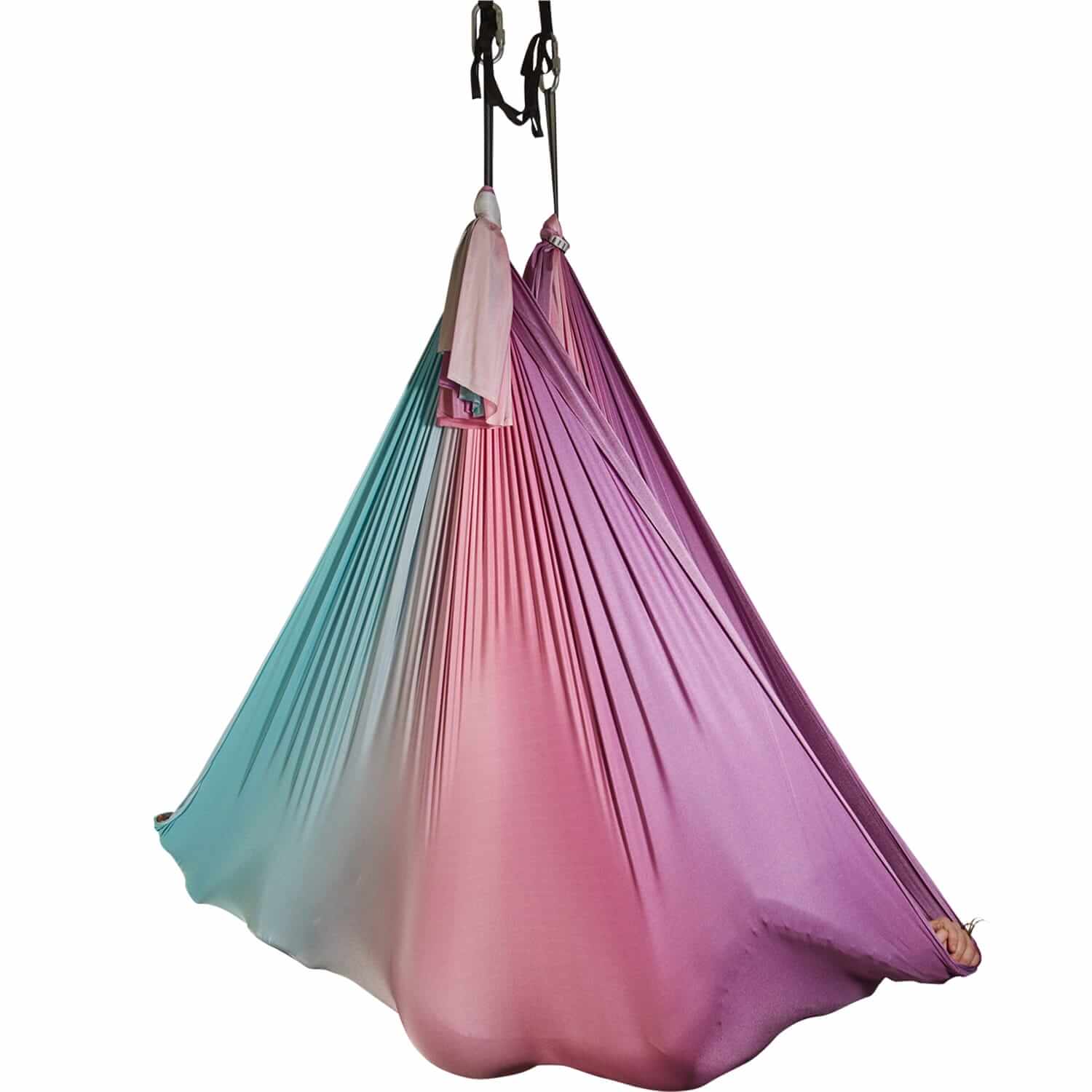 Vielseitige Tuchschlaufe in Blau, Lila und Rosa mit beeindruckendem Farbverlauf, wenig dehnbar, ideal für Aerial Yoga vom Luftakrobatik Shop.