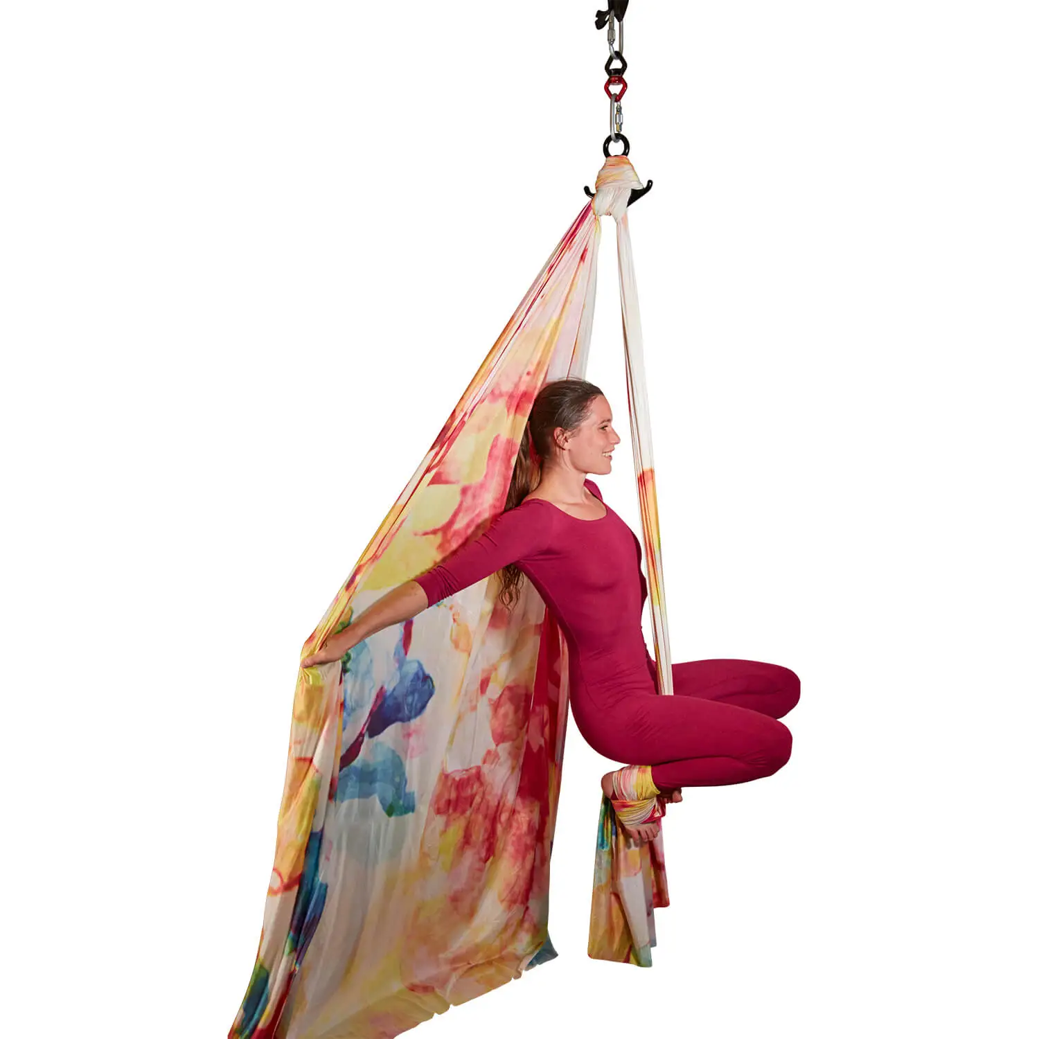 Vertikaltuch aus hochwertigem Aerial Silk, 12 Meter, in Blau, Rot und Weiß, wenig dehnbar, ideal für Luftakrobatik.