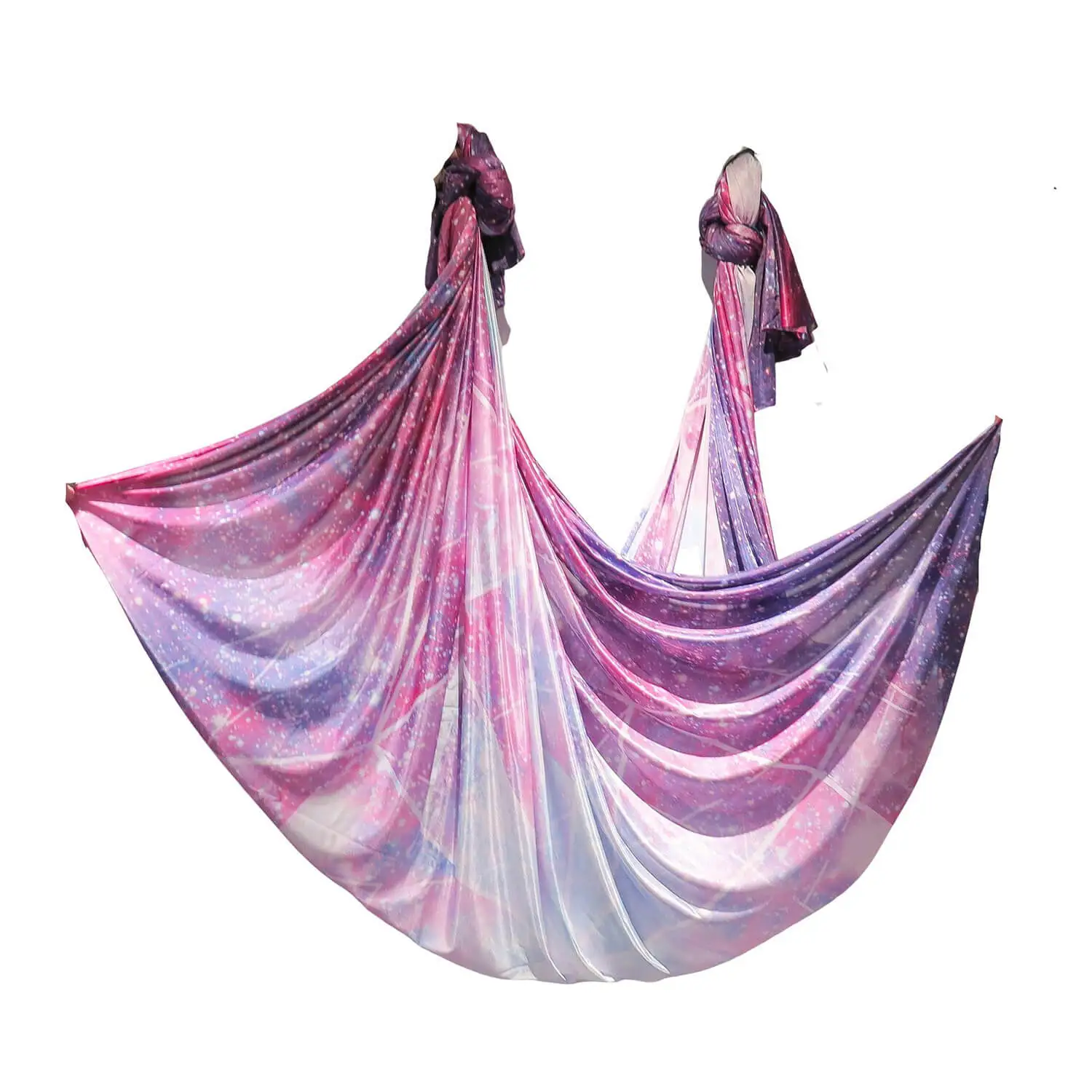 Tuchschlaufe Galaxie in lila, rosa und weiß. Wenig dehnbar, ideal für Aerial Yoga. Top Qualität vom Luftakrobatik Shop. 7 Meter lang.