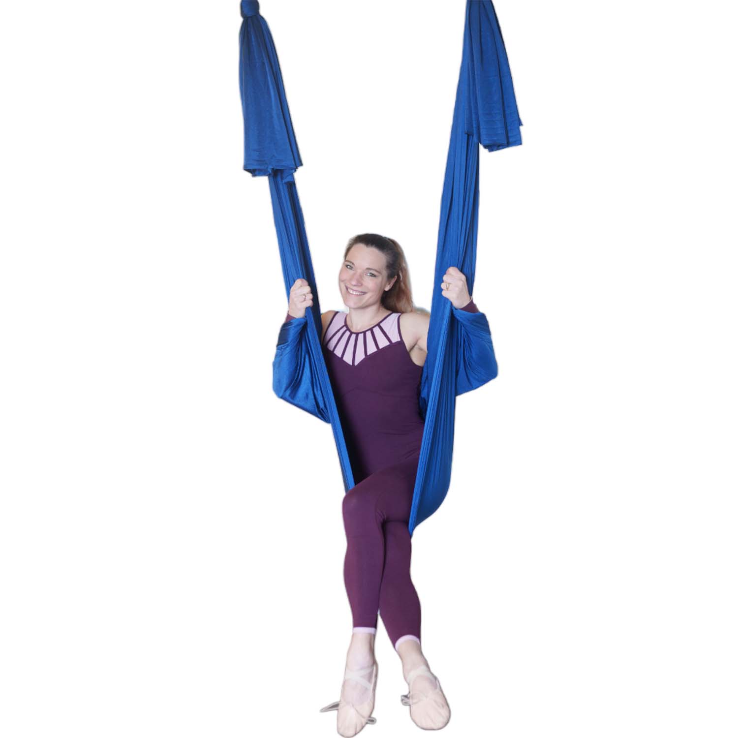 Dunkelblaues Aerial Yogatuch, 6 Meter lang, nicht dehnbar, ideal für Yoga und Akrobatikübungen. Produkt erhältlich im Luftakrobatik Shop.