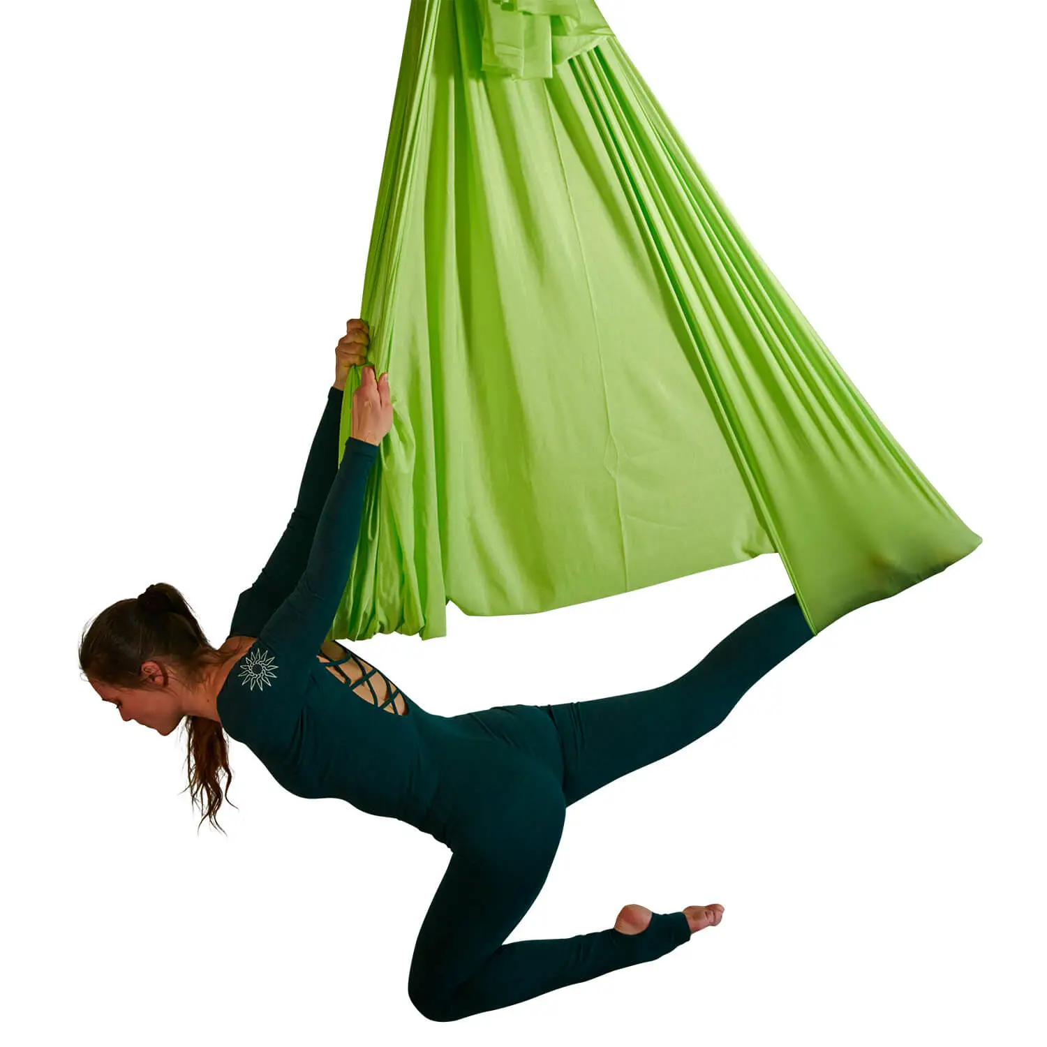 Hellgrüne Aerial Yoga Tuchschlaufe, 5 Meter Länge, horizontalgewebt, leicht dehnbar. Perfekt für Luftakrobatik, schöne Haptik.