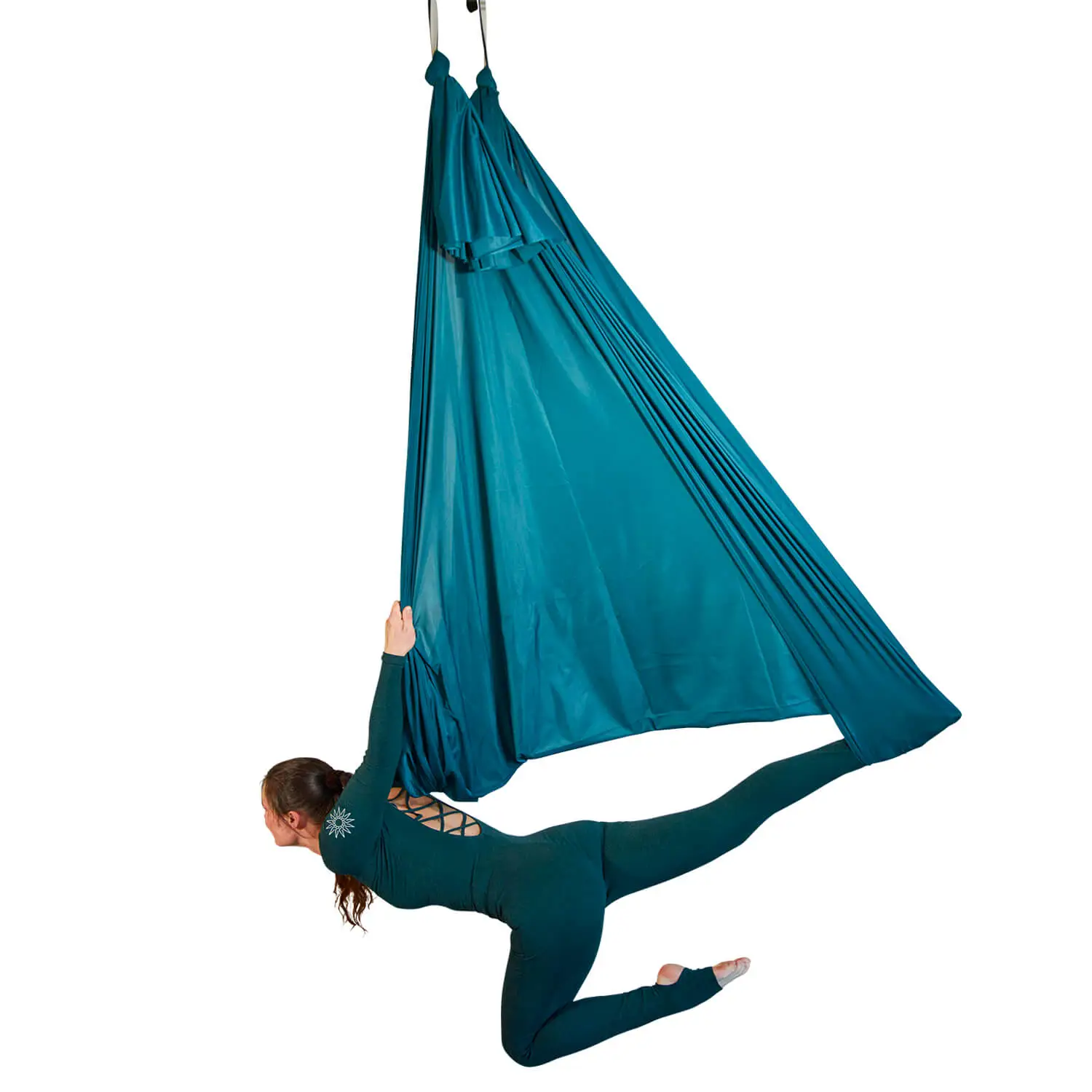 Dunkelgrüne, wenig dehnbare Tuchschlaufe mit 5 m Länge. Perfekt für Aerial Yoga Einsteiger. Hochwertige Qualität von Marlene Kiepke.