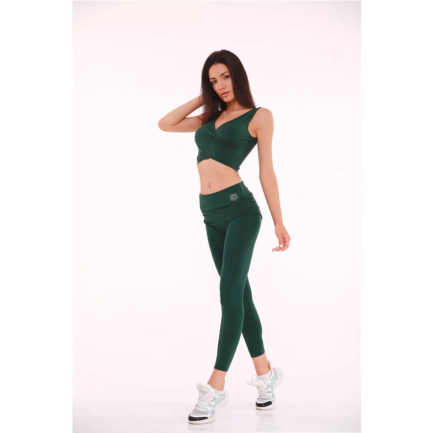 Dunkelgrüne Klappleggins mit Doppelhose XXS, perfekt für Luftakrobatik, Tanzen, Joggen, Yoga und Pilates, erhältlich im Luftakrobatik Shop.