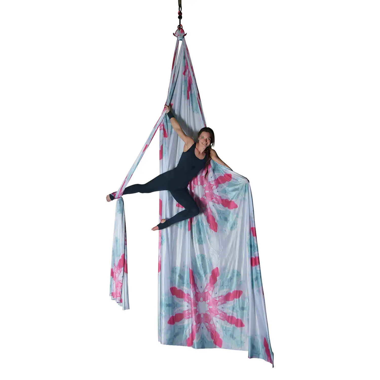 Blau-pinkes Aerial Silk mit wenig dehnbarerer Qualität, perfekt für Luftakrobatik im Luftakrobatik Shop.