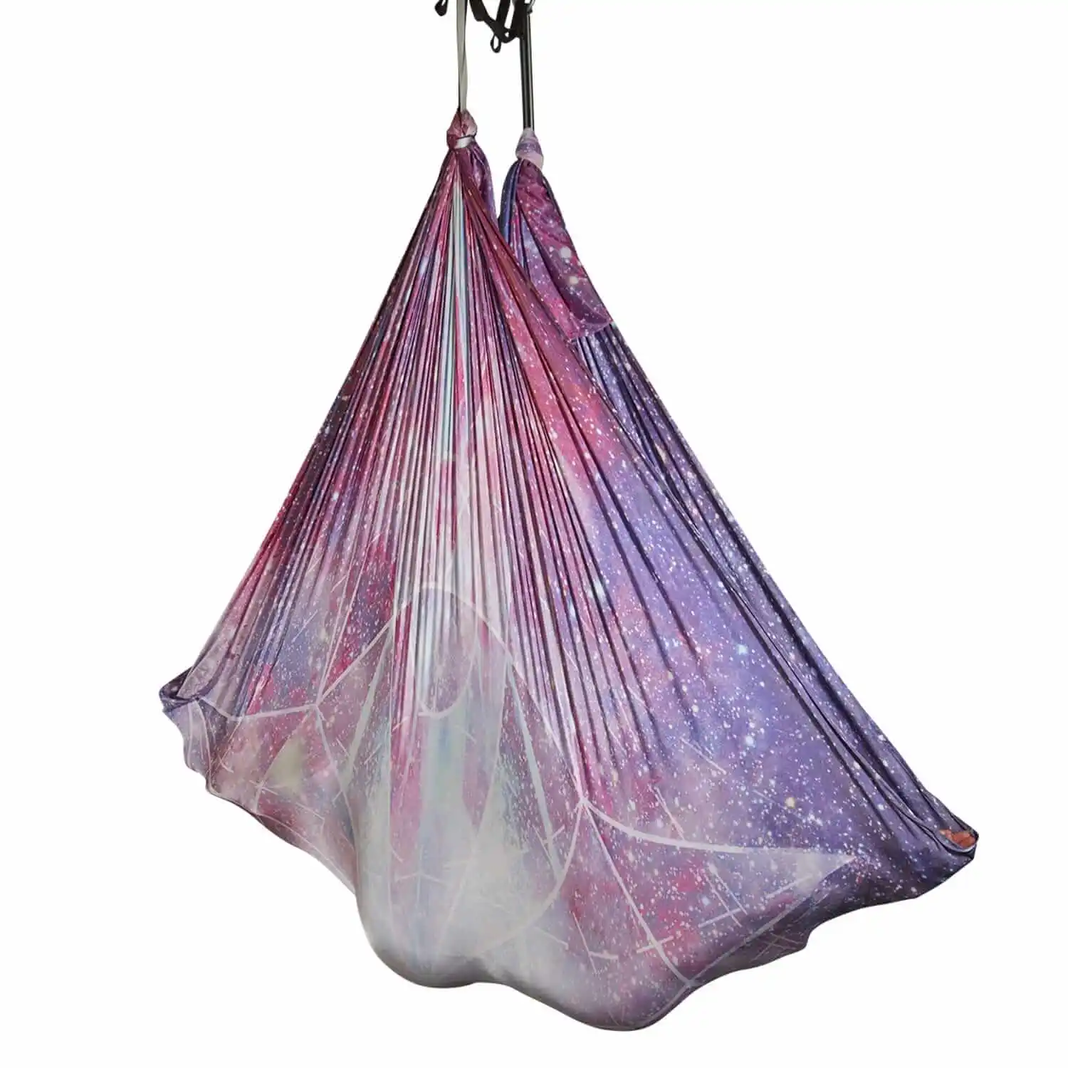 Hochwertige Tuchschlaufe mit sanftem lila, rosa und weißem Farbverlauf, wenig dehnbar – Top Produkt von Marlene Kiepke, ideal für Aerial Yoga.